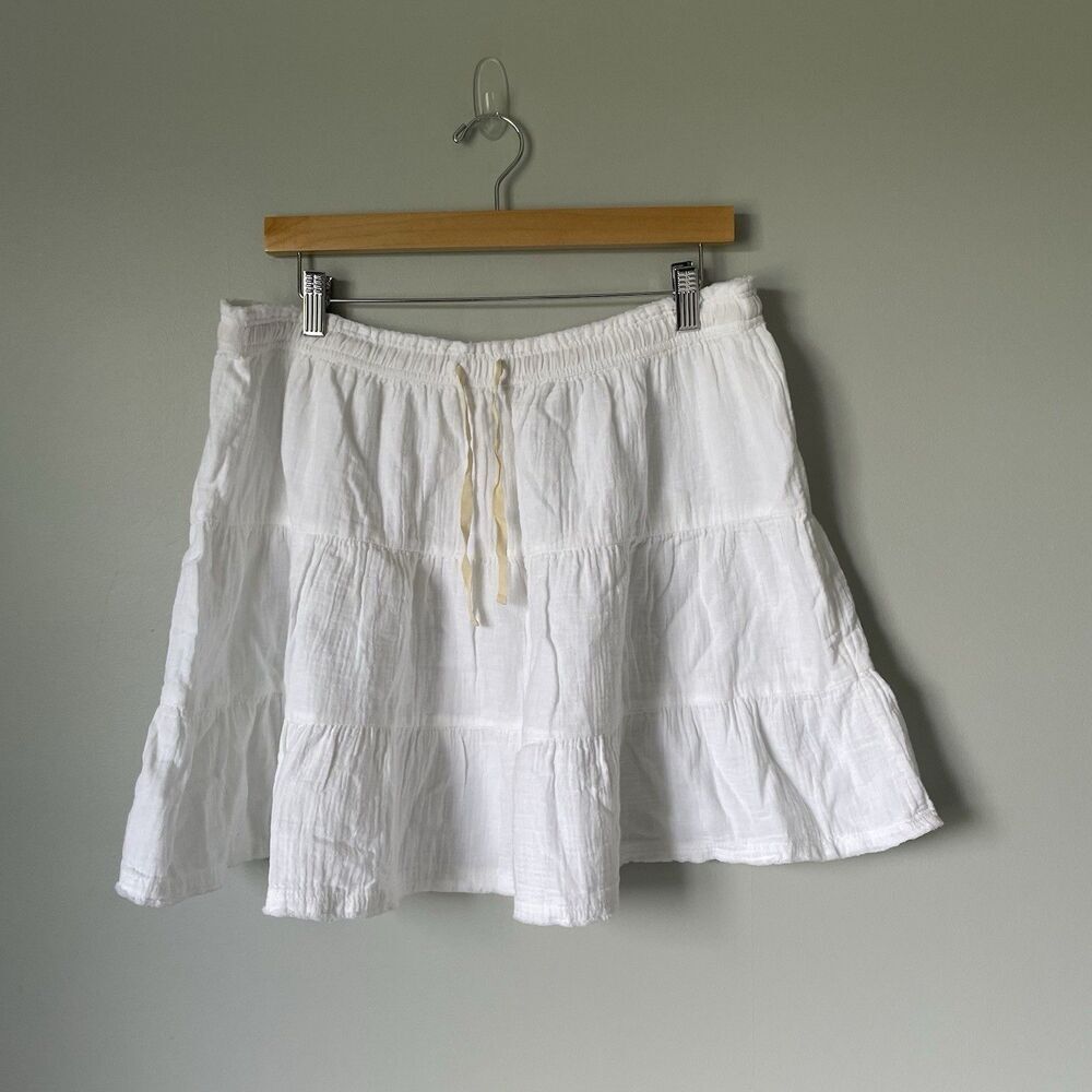 Aerie Gauzy Tiered Mini Skirt Boho Cottagecore 100% Cotton White Women's Size XL